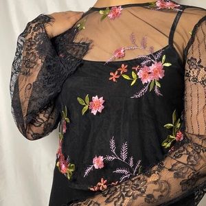 Forever 21 Black See thru floral Shirt